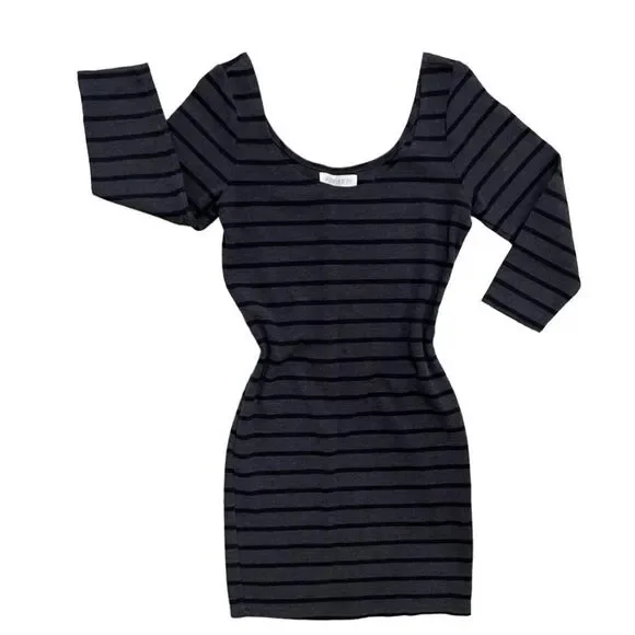 Forever 21 Dresses Womens Punk Striped Black Gray Fitted Dress